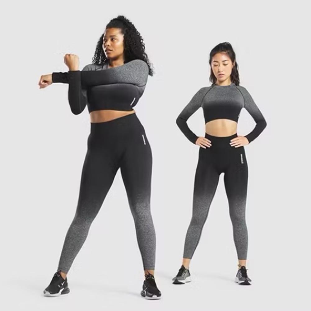 Gymshark SET Adapt Ombré Black and Gray Seamless Top & Leggings Size M